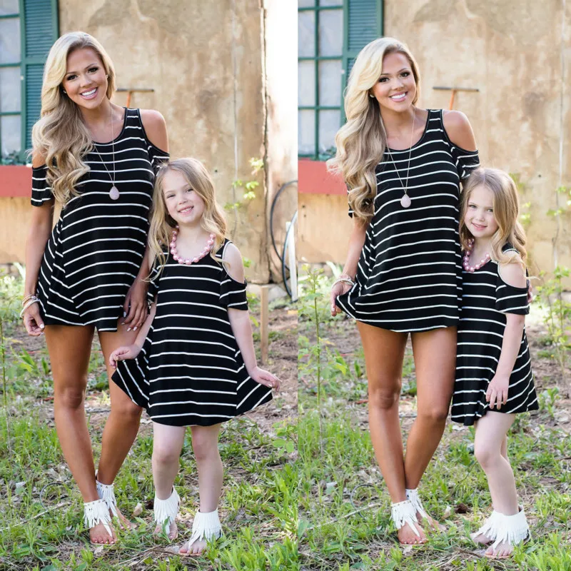 

2019 Spring NEW Mother and Daughter Parent-child Stripe Clothes Girl Tops Family Matching Outfit Lovely Baby Girl Dress