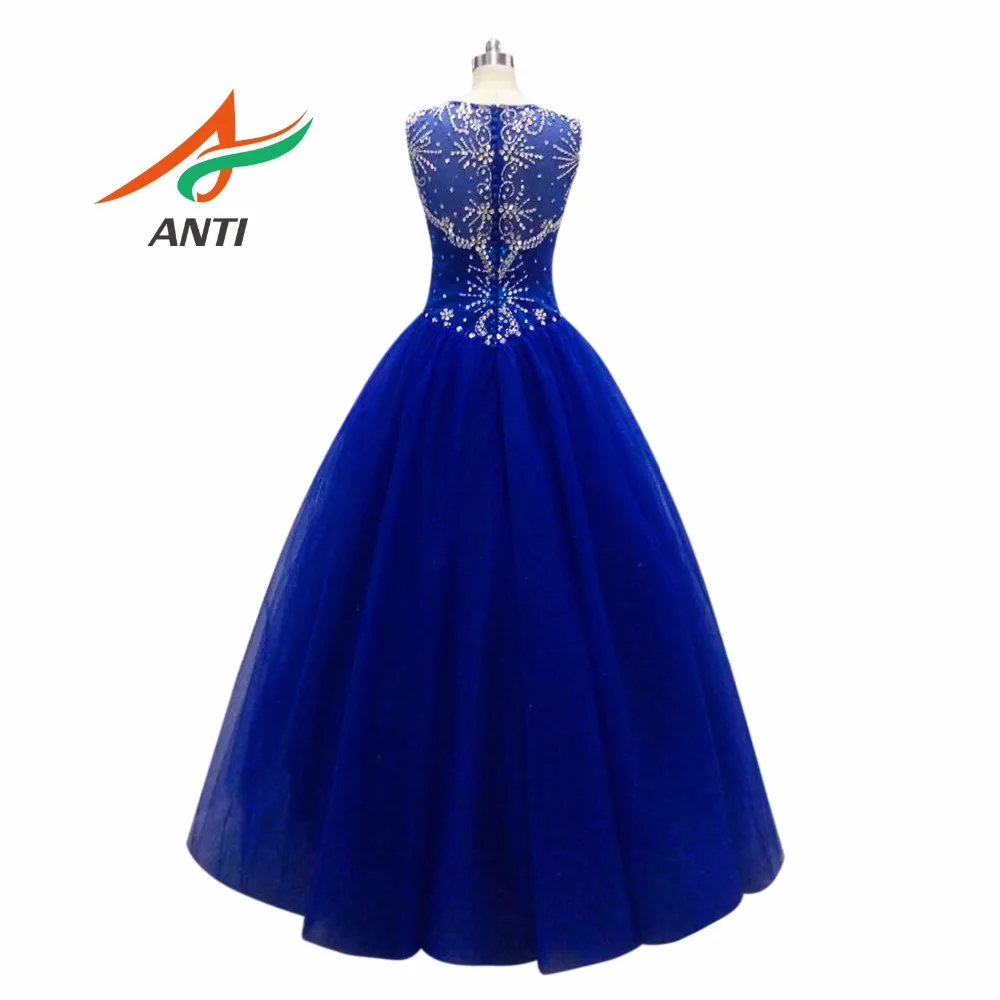 ANTI Royal Blue Quinceanera Dresses Beaded Rhinestones Organza Shimmering Tulle Ball Gowns For 15 Years Sweet 16 Princess