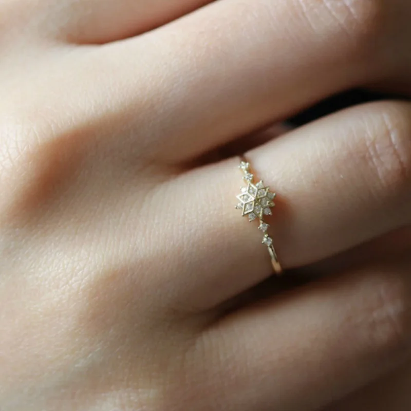 Модное дизайнерское Кристальное обручальное кольцо в виде снежинки для женщин золотого цвета с цветами, Гламурное очаровательное циркониевое обручальное кольцо, ювелирные подарки