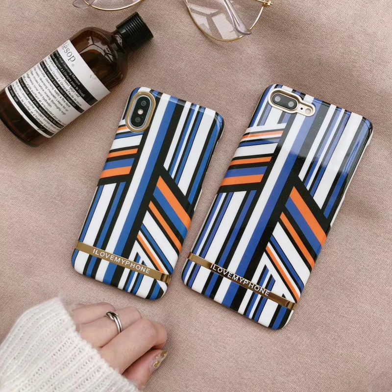 В полоску чехол для iPhone 6 S 7 8 X Orange Цвет: белый черный голубой плюс защитить телефон