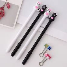 2 Pcs/lot Creative Black Cat Gel Pen Kawaii Pens for Writing Black Ink 0.5mm Cute Stationery Kitten Pen Office School Supplies 8 pcs lot kawaii cat footprint gel pens for writing cute black ink signature pen office school supplies canetas lapices