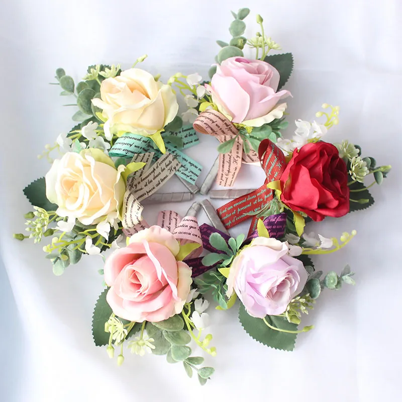 wedding wrist corsages boutonnieres bridal groom marriage pink red roses flower (6)