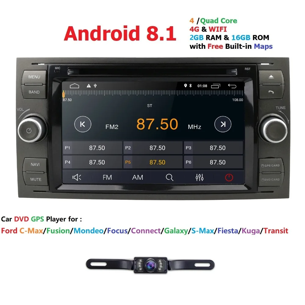 Best AutoRadio 2 din Android 8.1 Car DVD Player Audio For Ford Focus 2 Fiesta S C Max Kuga mondeo 3 4 transitfusion Connect Navi SWC 1