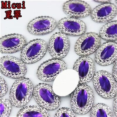 violet Micui 100 шт 10*14 мм смешанные цвета овальные смолы кристалл смолы из стразов для одежды сумки бусины с плоской задней частью ZZ283 - Цвет: violet