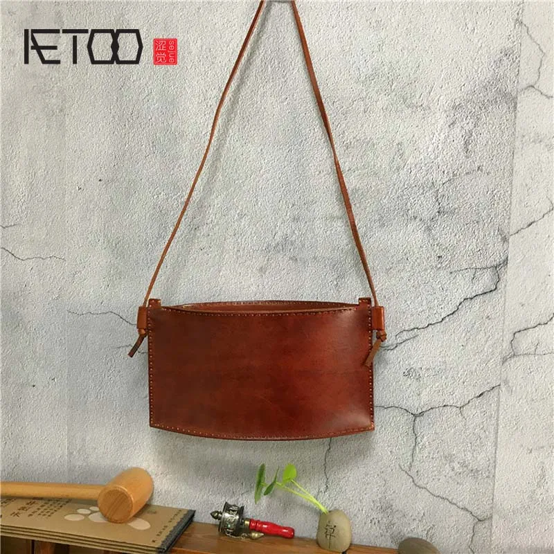 

AETOO New vegetable eucalyptus paste retro bag handmade leather men's portable briefcase computer bag