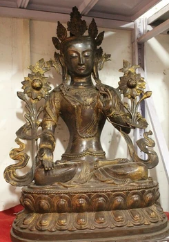 

wholesale factory 25" Tibet Tibetan Buddhism Bronze Gild Seat White Tara Goddess Buddha Statue