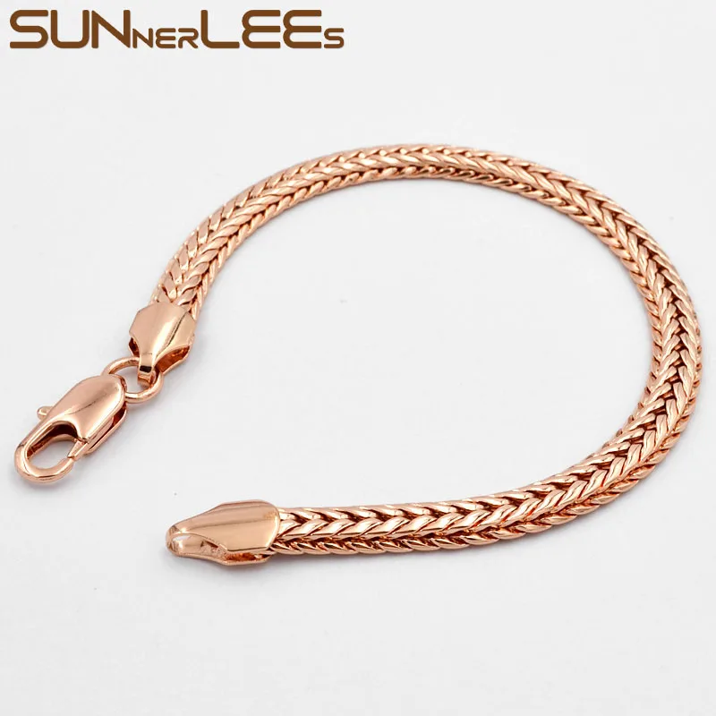 

SUNNERLEES Fashion Jewelry Rose Gold Color Bracelet 6mm Snake Herringbone Link Chain For Mens Womens Gift C28 B