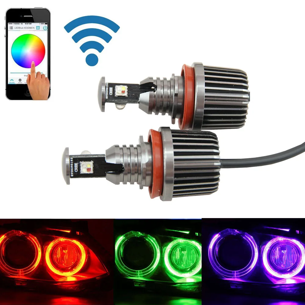 80W H8 Rgb Color Wifi Control Led Angel Eye Light Angel Eyes Halo Ring Lampadina Per Bmw E82 E87 E93 E91 E92 E93 1 3 5 Series X1 X5
