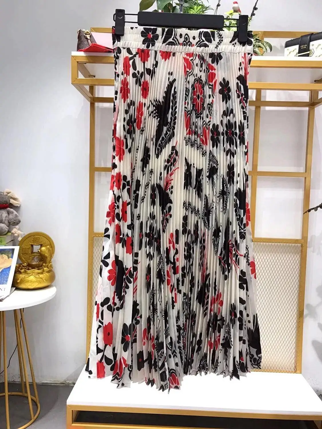 Новая женская плиссированная юбка с цветочным принтом эластичная миди-юбка с высокой талией