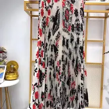 Новая женская плиссированная юбка с цветочным принтом эластичная миди-юбка с высокой талией