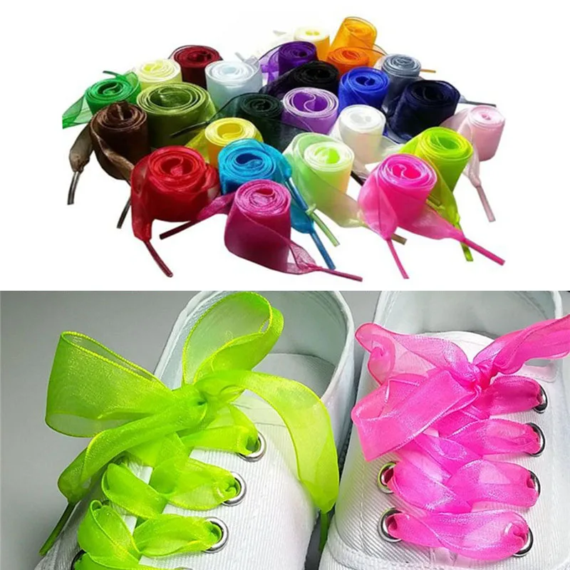 

1 Pair Voile Ribbon Shoelaces 2.5 cm Solid Color Flat Shoe Laces Unisex Sneaker Sport Running Shoelace 120 cm Free Shipping