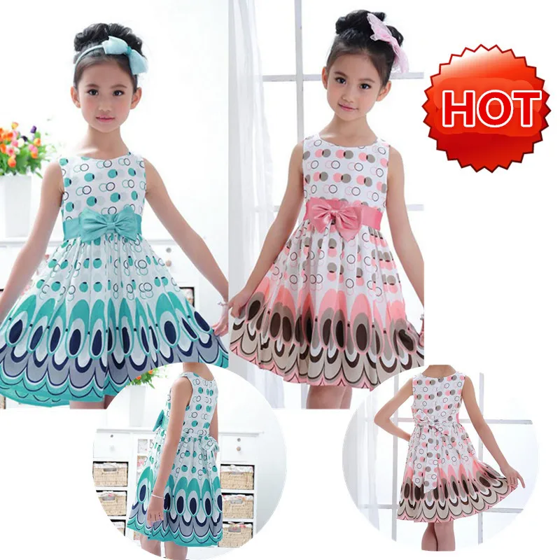 

TELOTUNY Dress New Kids Girls Bow Belt Sleeveless Bubble Peacock Dress Party Clothing Girls Clothes Fashion Dress New NOV 1