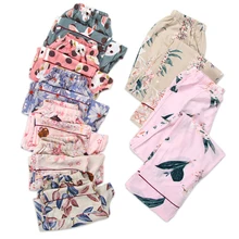 Летние Стильные женские пижамные штаны из вискозы с цветочным принтом размера плюс, мягкие свободные пижамы, домашние штаны для женщин, свежие домашние брюки, повседневные штаны