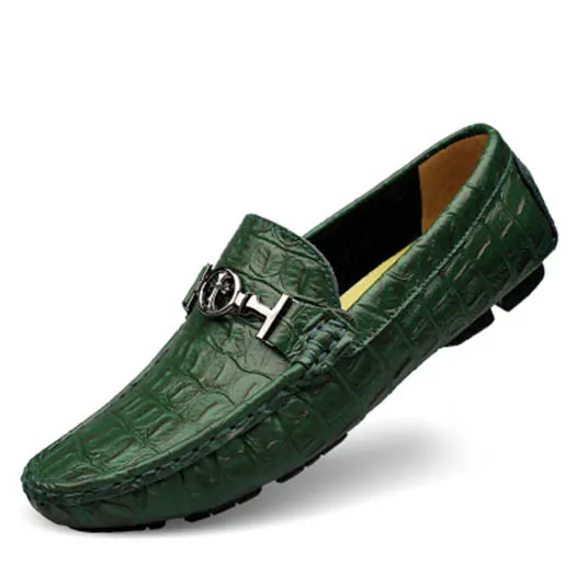 48 Аллигатор Лоферы 47 Зеленый Металл Кожа питона дышащая открытая обувь мужская обувь для вождения весна большой размер 11 крокодил синий - Цвет: Green