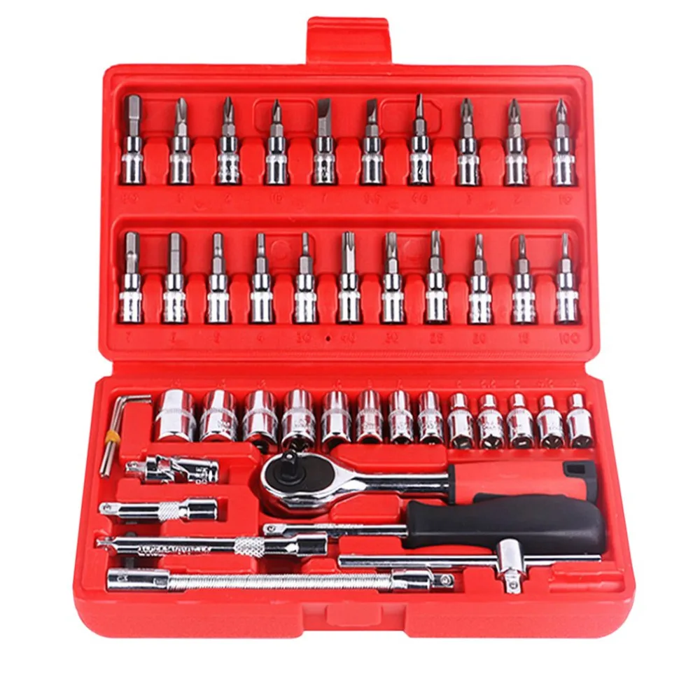 

Professional 46 Pcs Combination Socket Set Ratchet Torque Wrench Auto Repair Hand Tools Auto Sleeve Combination Tool