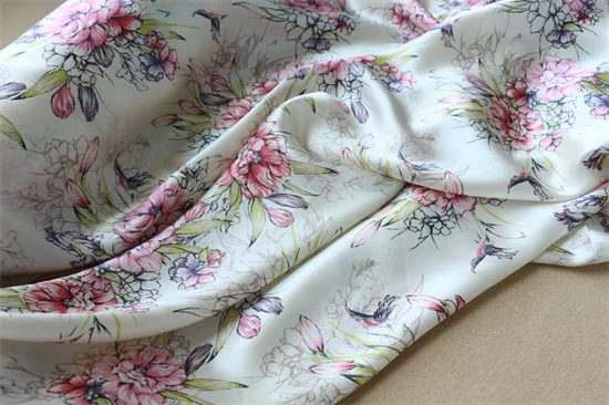 

Silk mulberry silk white printed satin cheongsam clothing fabric cloth BH1714 0.5m