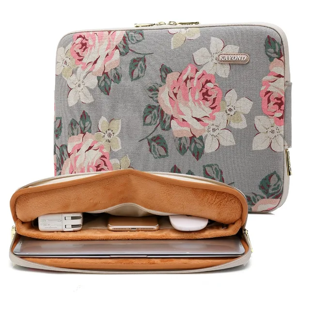2018 New Kayond Laptop Sleeve Bag Rose Flora Canvas Case 11