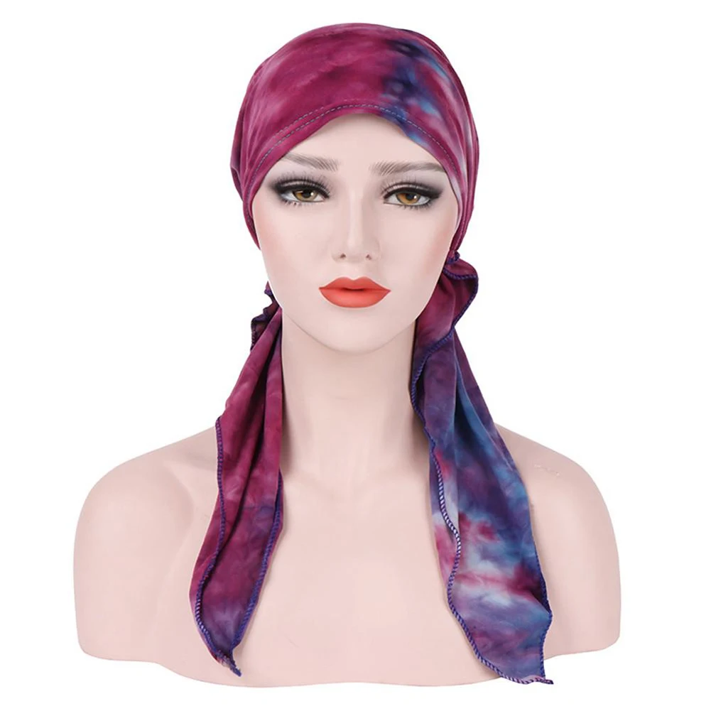 Новый большой хвост Tie Dyed изогнутые мусульманские головные уборы Рак Шапки химио