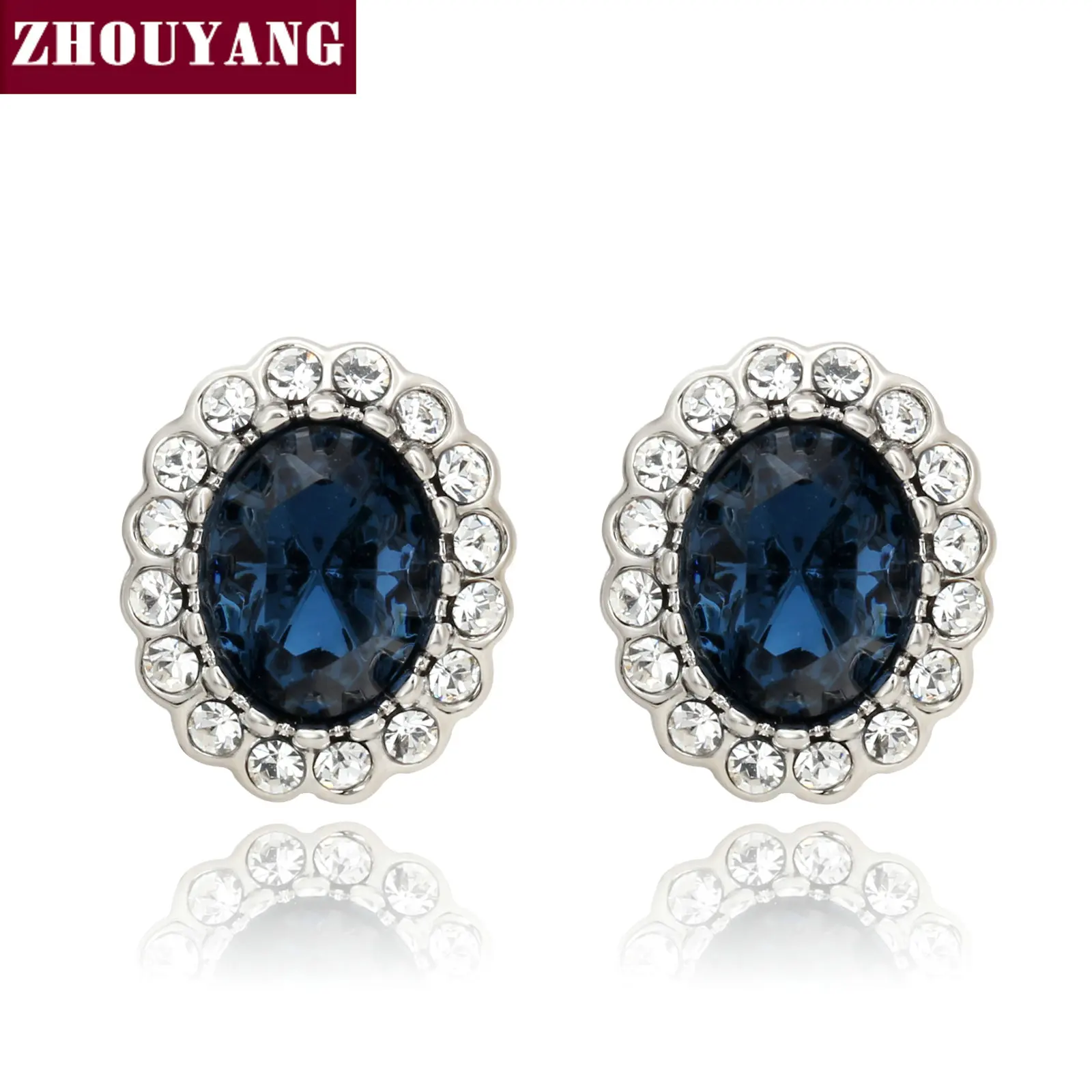 ZHOUYANG высокое качество ZYE645 синяя кристаллическая серьга серебряного цвета модные ювелирные изделия с австрийским кристаллом