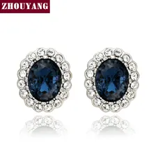 ZHOUYANG высокое качество ZYE645 синяя кристаллическая серьга серебряного цвета модные ювелирные изделия с австрийским кристаллом
