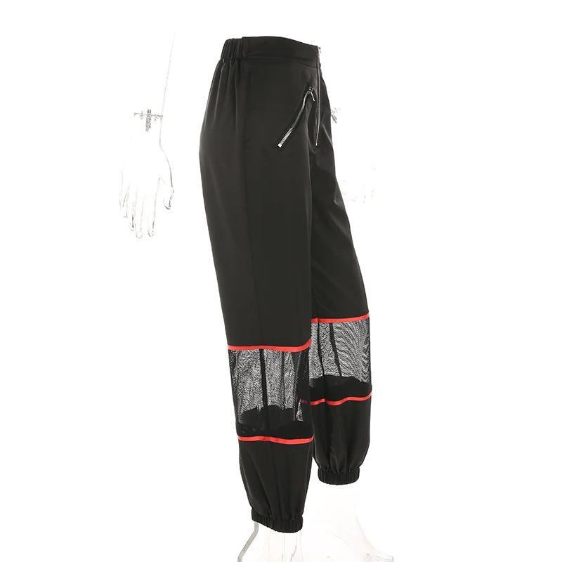 Weekeep Черные Сетчатые лоскутные брюки карандаш с молнией женские свободные повседневные брюки с высокой талией Модные женские уличные Панталоны