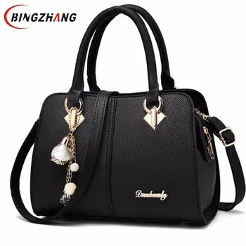 

2019 Simple Atmosphere Women Handbag Brand Large Capacity Solid color Handbag Messenger bag with Pendant Bolsa Feminina L8-44