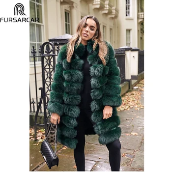 

FURSARCAR Natural Real Fur Long Coat, Women Luxury Thick Warm Fox Fur Jacket outwear 2018 New Winter Real Fur,real fur Coat