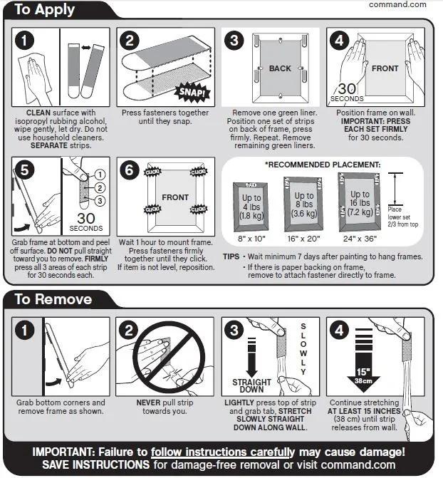 30pcs(15sets) Large 3M Command Damage-free Picture hanging Strips Command Picture&photo Hanging Strips loose packing