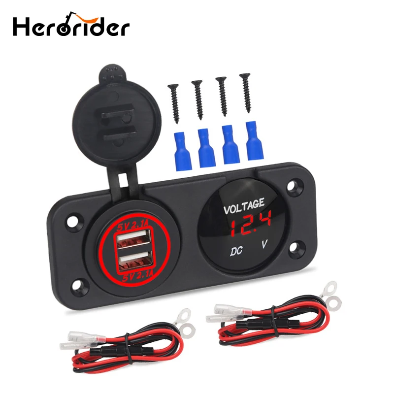 

12V-24V Car Cigarette Lighter Power Socket with LED and Dual USB 5V 4.2A Motorcycle LED Power Adapter Car USB Charger
