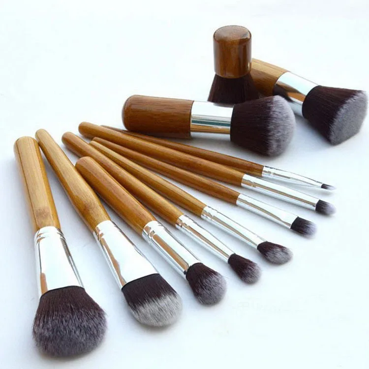 

11 pcs/set Makeup brush sets bamboo pole with cream professional brush sets Beauty tools B11-Bamboo brush makeup free shipping