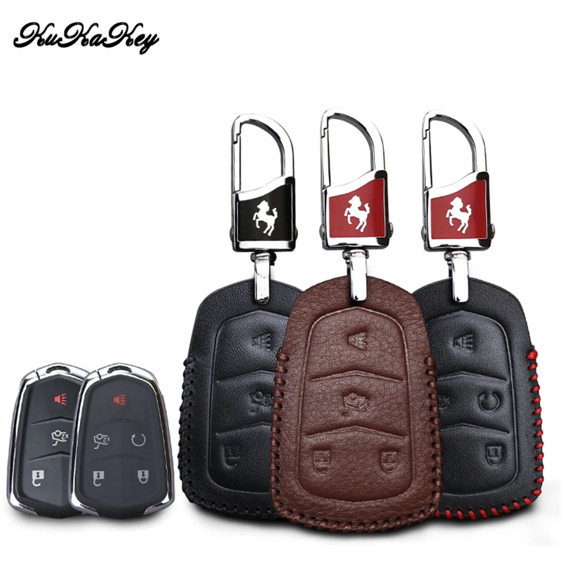 

KUKAKEY Leather Car Key Cover Fob Case Shell For Cadillac CTS XTS XT5 ATS ATS-L XLS SRX CT6 ESCALADE Styling Accessories