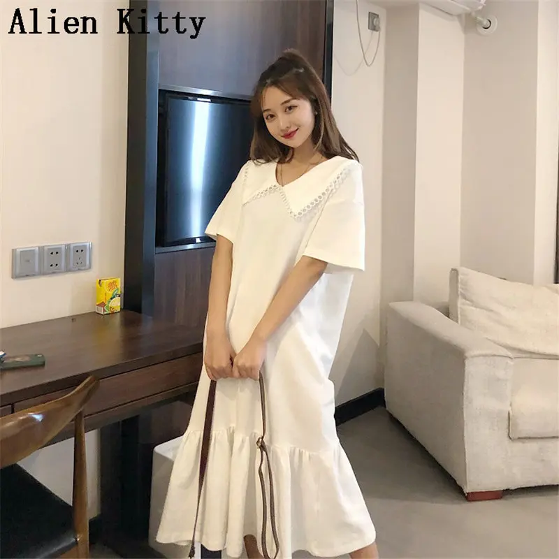 

Alien Kitty New Stylish Appliques Casual Empire Lace Short Sleeves Summer High Quality Sweet Free Fresh Mid-Calf Dress 3 Colors