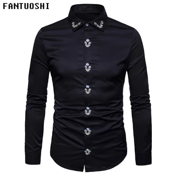 

2018 autumn new Embroidery male social shirt Fashion Casual Men's shirts Cotton High quality male shirt breathable Men clothes