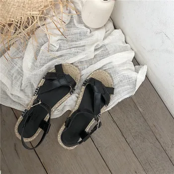 

2019 summer new bow grass knotted fisherman beach shoes flat bottom Roman sandals