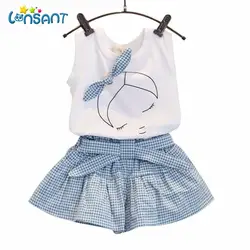 Одежда lonsant/комплект платьев для девочек модная roupas infantis menina рубашка Топ клетчатые шорты детские Vestidos Прямая поставка