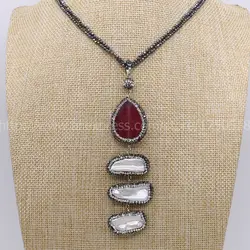 Натуральный камень с длинными жемчуга ручной работы Druzy ожерелье с естественной 2 мм гематит ожерелье камни для женщин горячий style701