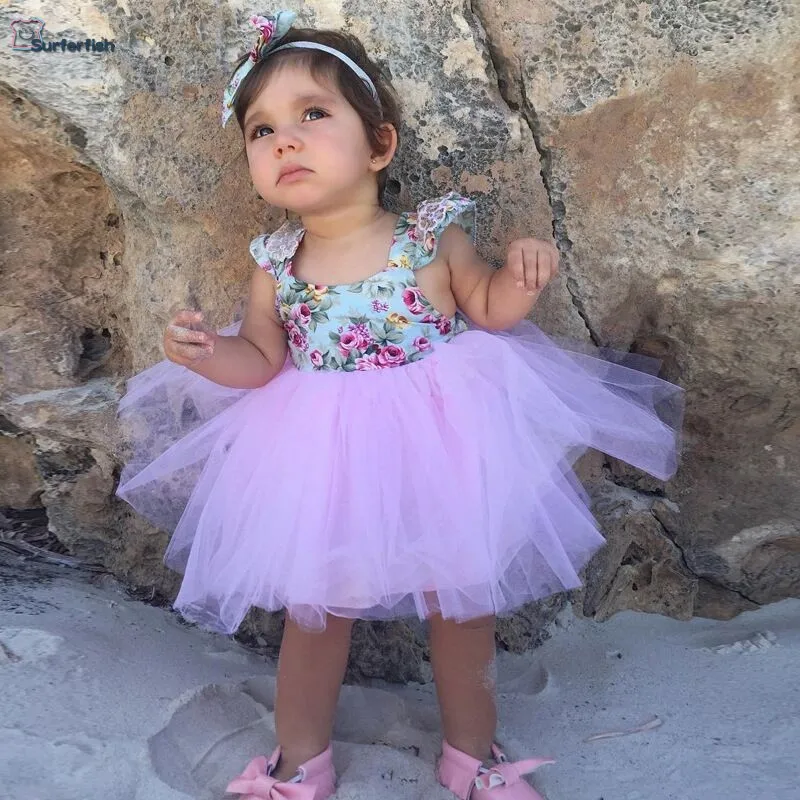 Surferfish/детское Тюлевое платье принцессы с цветочным рисунком летняя пляжная одежда повседневная одежда Детский праздничный костюм Ins, Новинка