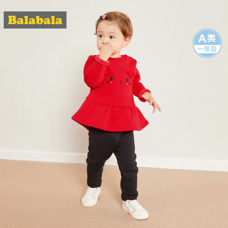 

Balabala Baby Girl 2-Piece Fleece-Lined Thermal 3D Bunny Sweatshirt Dress + Pull-on Pants Set Winter Infant Newborn Baby Clothes