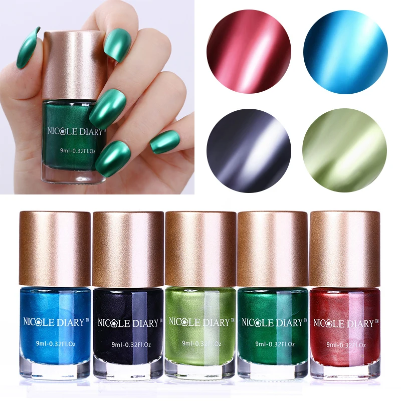 

NICOLE DIARY 9ml Metallic Nail Polish Mirror Effect Red Blue Green Black Nail Varnish Lacquer Nail Art Color for DIY