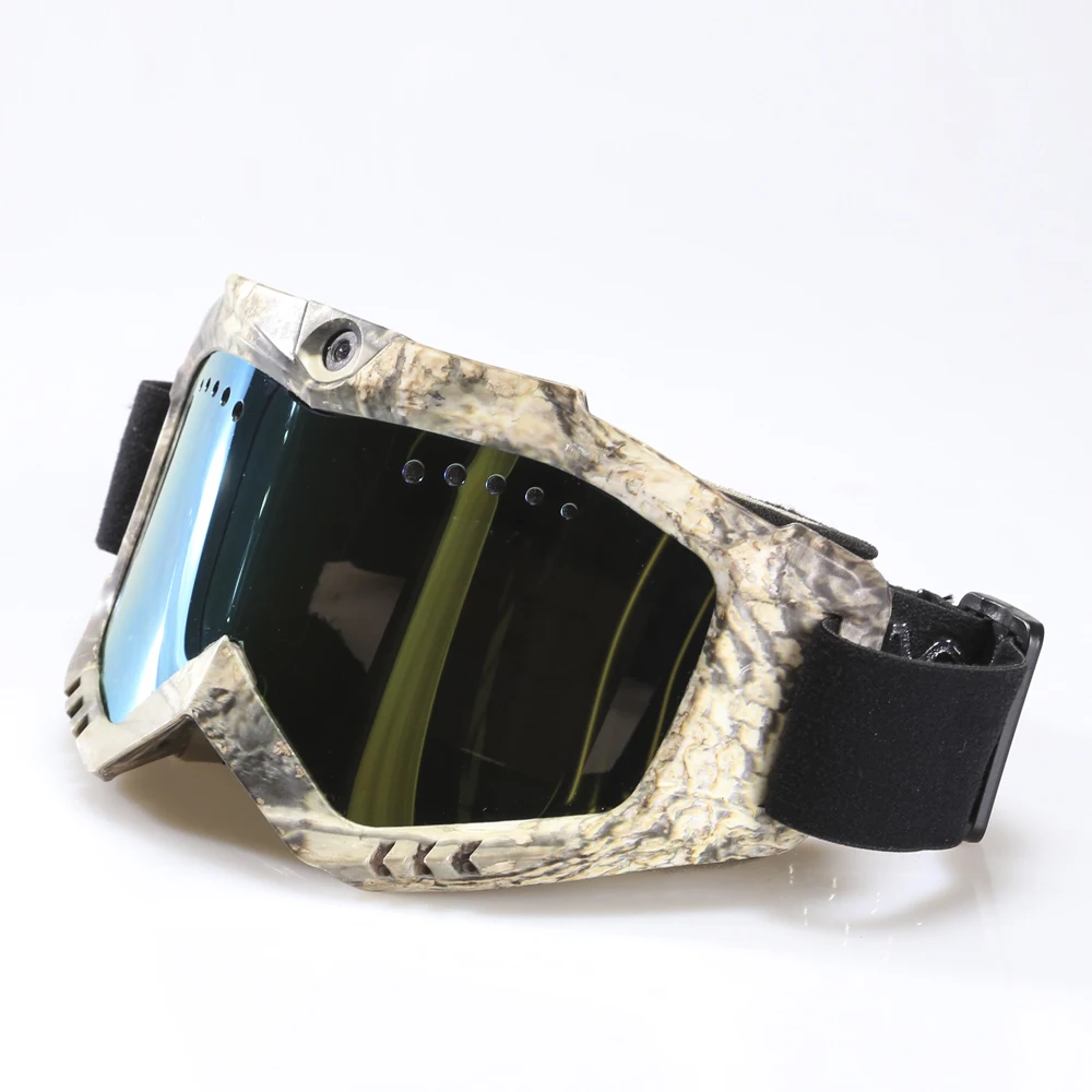 Ski-Sunglass Goggles with 1080P FHD Camera & Camouflage Frame & Black Double Anti-Fog Lens & Batter