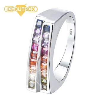 

Exquisite 925 Sterling Silver Ring With Rainbow Crystal Special Design Top Quality For Women Elegant Wedding Engagement Jewelry