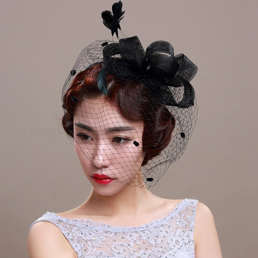 

Wedding Veil Fascinator Hat For Bride Fashion Bride Hairpin Floral Feather Birdcage Hair Clip Cocktail Party Ladies Headdress