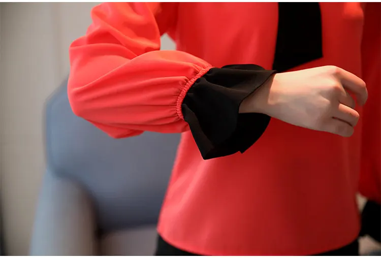 Women Blouses New 2019 Casual Autumn Shirt Elegant Bow Long Sleeve Tops Patchwork Chiffon Blusas Mujer OL Office Blouse (14)