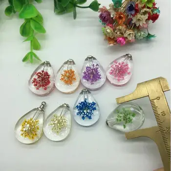 

100pcs 20*28mm Real dried flower pendant Creative fashion charms perfume oil bottle pendant name on rice jewelry findings supply