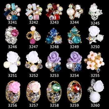 

100pcs New 3D Nails Accessoires Pearls Diamond Glitter Alloy Nail Art Decorations Rose Flower Nail Jewelry Supplies (3241-3260)