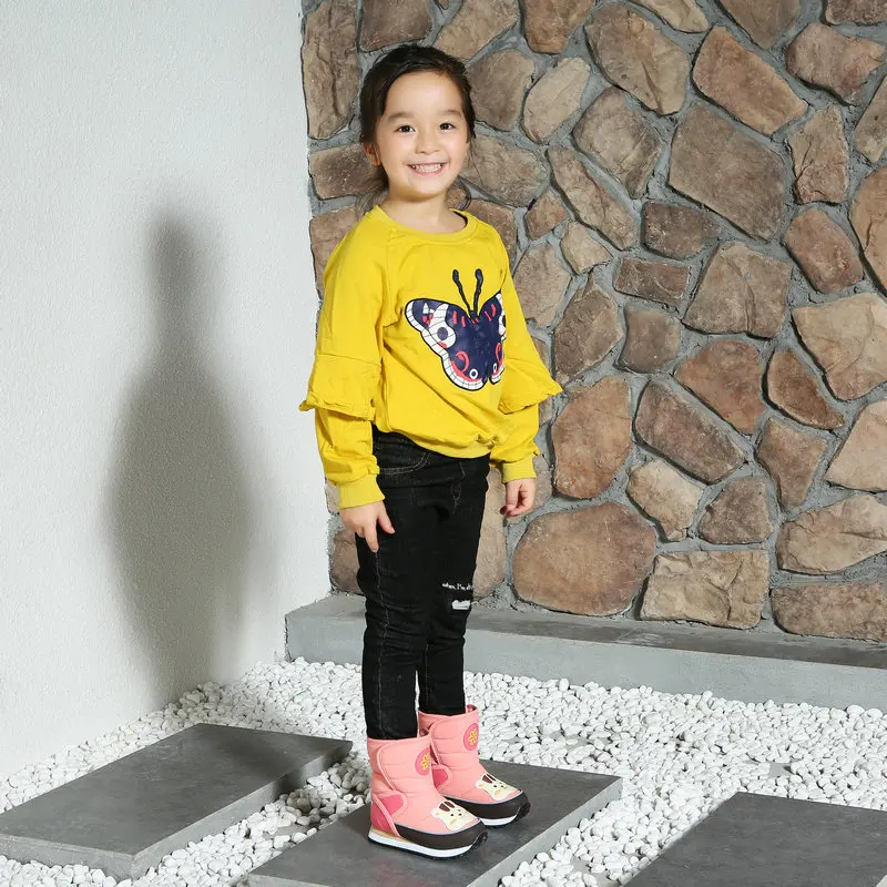 Girls pink boots mid-calf kids 3 4 5 6 7 years old cute looking warm late autumn and winter boots waterproof PU upper free shipp