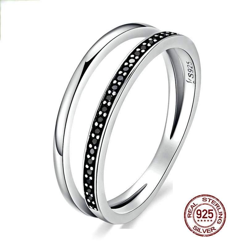 Buy Women Pure Silver Ring Double Zircon Ring Stackable Finger Fine Silver