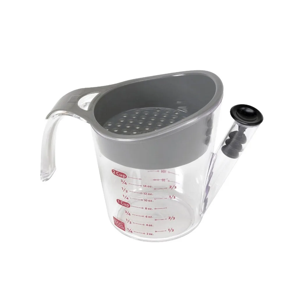 

ZORASUN Utensil Cooking Meat Tools 2 Cup Fat Separator Stainers With Non-Slip Handle Measuring Cup Kitchen Accessories
