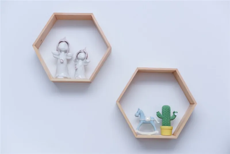 Нордическая Шестигранная полка деревянная настенная вешалка сотовая ...