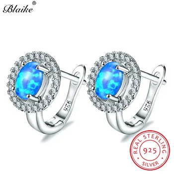 

Blaike 925 Sterling Silver Oval Stone Blue Fire Opal Hoop Earrings For Women White Zircon Birthstone Circle Earring Fine Jewelry